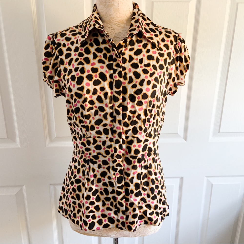 Diane Von Furstenberg Courtney Silk Lycra Peplum Button Blouse Top S6211306J7